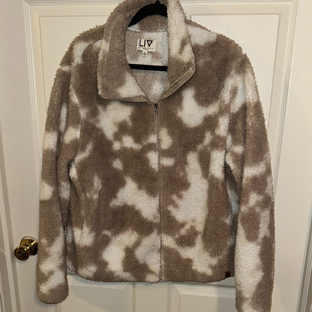 Women's Brown and White Fleece Jacket